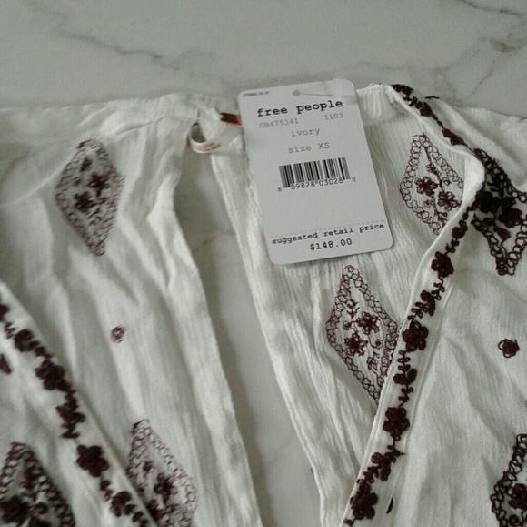 Free People red and white floral tunic size Xs - Picture 6 of 8